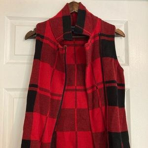 Red Buffalo Plaid Zip Up Moto Sleeveless Vest